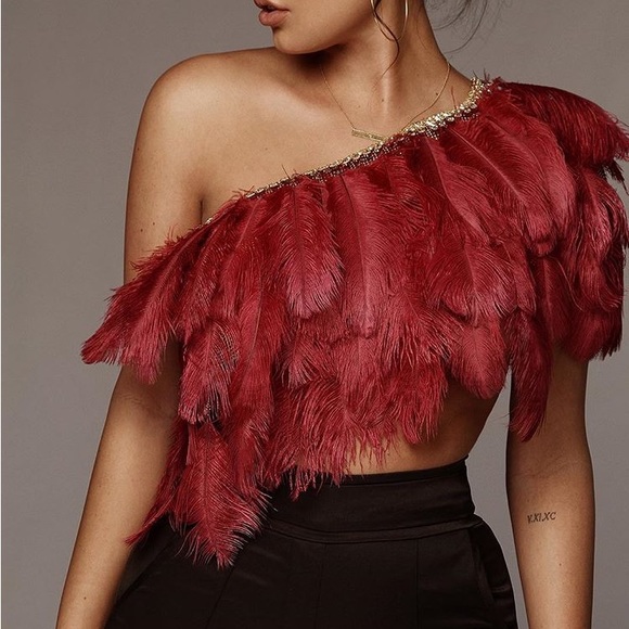 JLUXLABEL Cropped Feather Top - Picture 4 of 8